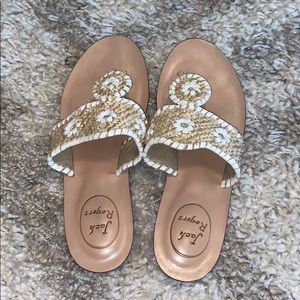 Jack Rogers with small wedge heel! Gold & White